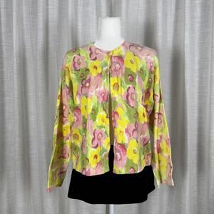United Colors Of Benetton Cardigan Sweater Womens Small Multicolor Floral Italy